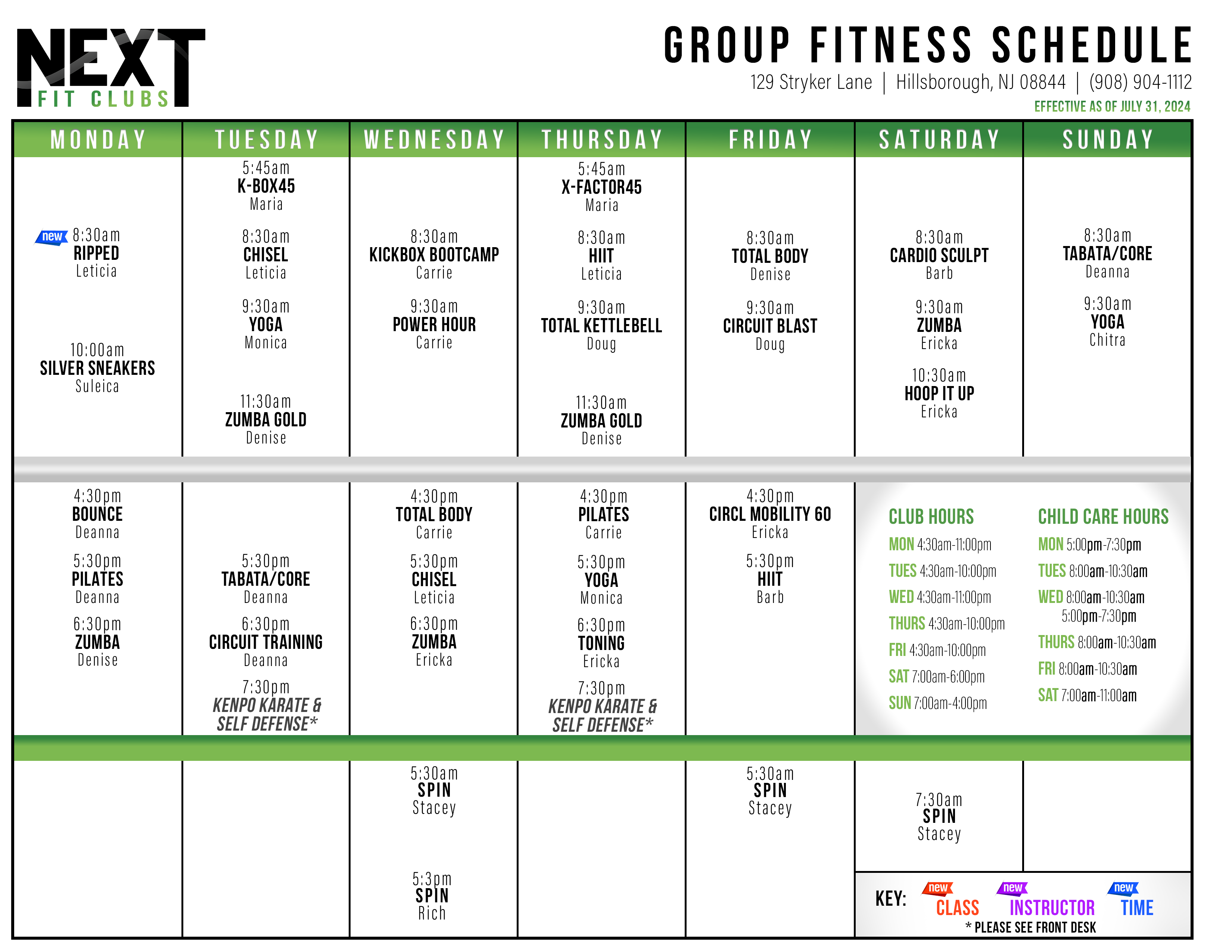 NexT Fit Clubs Hillsborough Group Fitness Schedule Summer 2023